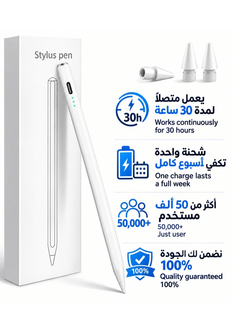 باروكس قلم ايباد، ستايلس ذكي بنسل، ( 2018 وما فوق حتي إلي- 2026) متوافق مع الجيل 11 الحادي عشر، ايباد a16، العاشر، التاسع، الثامن ، السابع ، السادس، ايباد برو، ميني، ايباد اير -بميزة يدعم راحة اليد  سلس في الكتابة، و شحن سريع usb-c - يشمل 2 روؤس إضافية،  هذا القلم متوافق فقط مع أجهزة الايباد وغير متوافق مع تابلت أندرويد مثلا :لايدعم هونر وهواوي. - Image 1