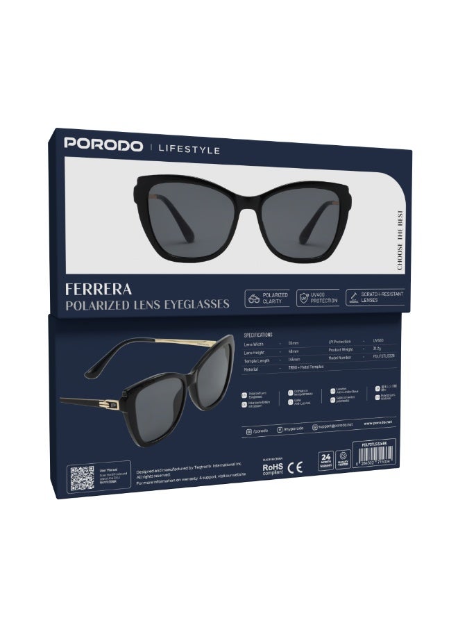 porodo Trendy FERRERA Square Frame Sunglasses with Polarized Lenses / UV400 Protection / Flexible Stainless Steel / Scratch-Resistant Lenses / Oversized Cat-Eye Frame / Tinted Polarized Lenses - Black - Image 5