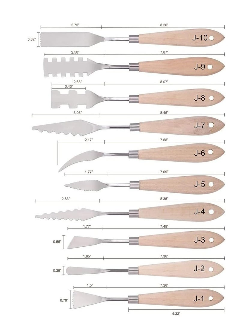 Paint Knife Set - 10pcs Stainless Steel Spatula Palette Knife Painting Tools for Oil and Paste Application with Wood Handles - Image 2