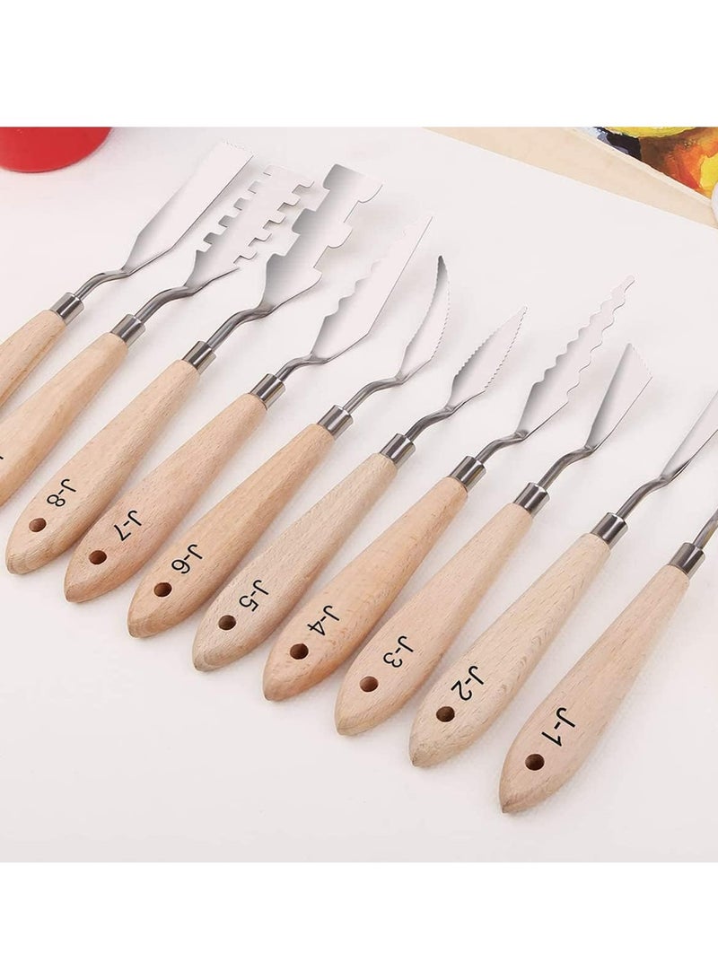 Paint Knife Set - 10pcs Stainless Steel Spatula Palette Knife Painting Tools for Oil and Paste Application with Wood Handles - Image 3