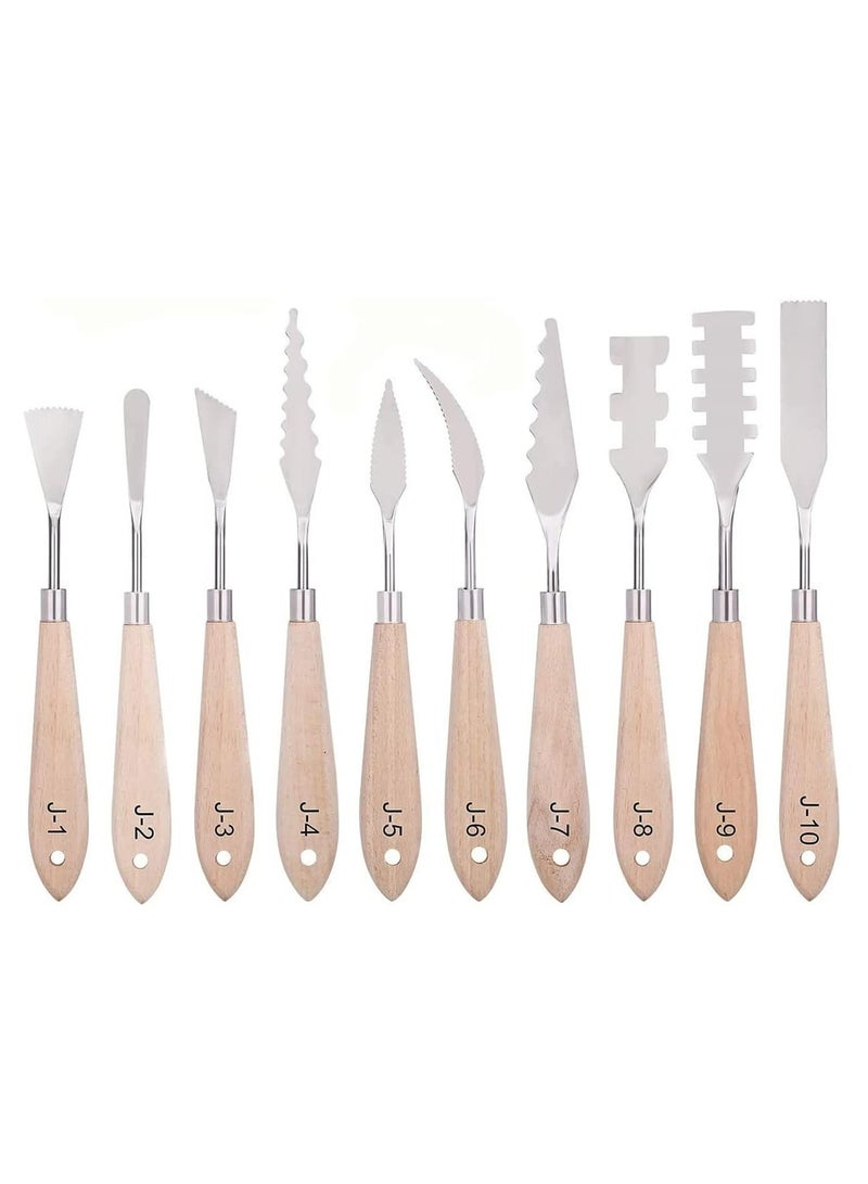 Paint Knife Set - 10pcs Stainless Steel Spatula Palette Knife Painting Tools for Oil and Paste Application with Wood Handles - Image 1