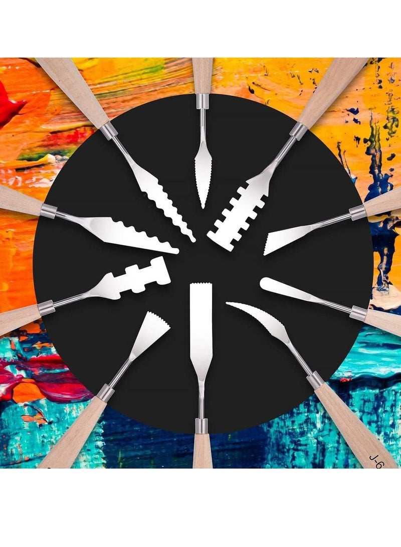 Paint Knife Set - 10pcs Stainless Steel Spatula Palette Knife Painting Tools for Oil and Paste Application with Wood Handles - Image 4