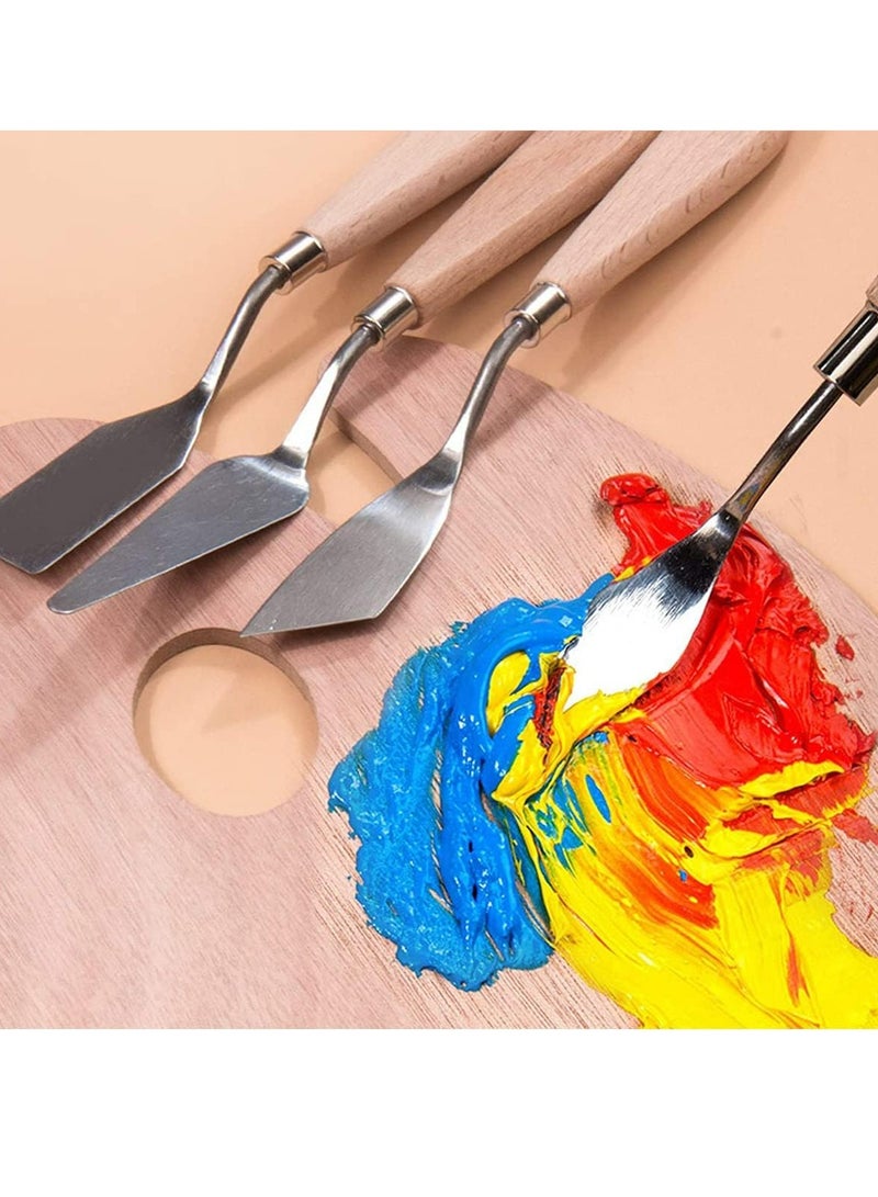 Paint Knife Set - 10pcs Stainless Steel Spatula Palette Knife Painting Tools for Oil and Paste Application with Wood Handles - Image 5