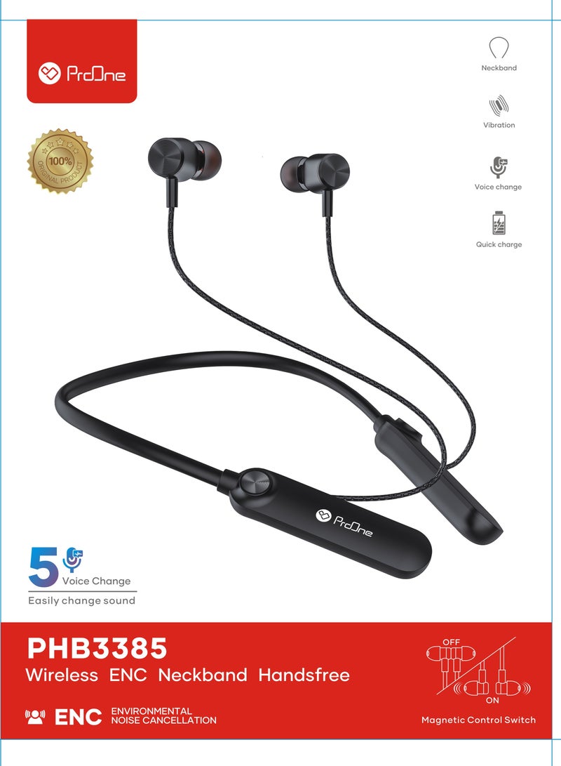 ProOne PHB3385 Wireless ENC Neckband Handsfree – 100 Hours Playtime, Vibration Alerts, 5 Voice Effects, Magnetic Design - Image 2