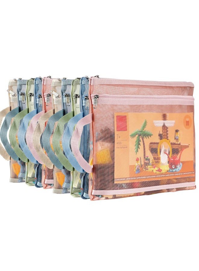 TrueLux 10 Pack Zipper Mesh Building Block Sets,Double-Layer Nylon Toy Storage & Organization,Clearly Visible A4 Zipper Pouch with Handle for School Office Games - Image 1