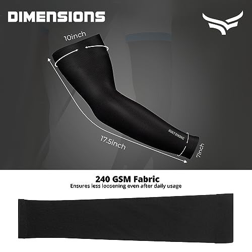 XTRIM Unisex Arm Compression Sleeves for Outdoor & Indoor, Dust and Sun Protection Sleeves for Men & Women, Arm Sleeves for Bike Riding, Cricket, Running & Basketball (Large, Black) - Image 4