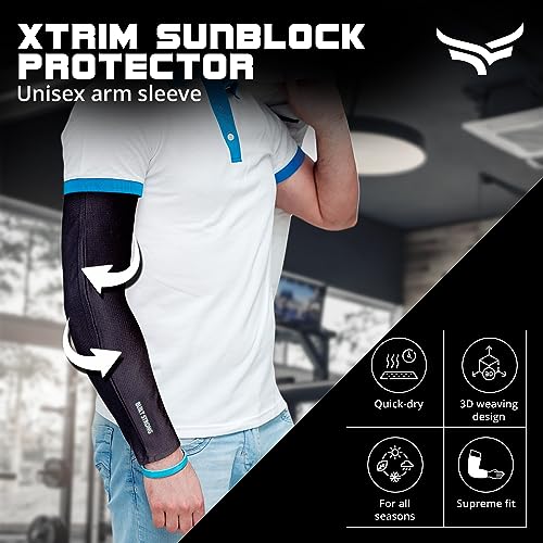 XTRIM Unisex Arm Compression Sleeves for Outdoor & Indoor, Dust and Sun Protection Sleeves for Men & Women, Arm Sleeves for Bike Riding, Cricket, Running & Basketball (Large, Black) - Image 2