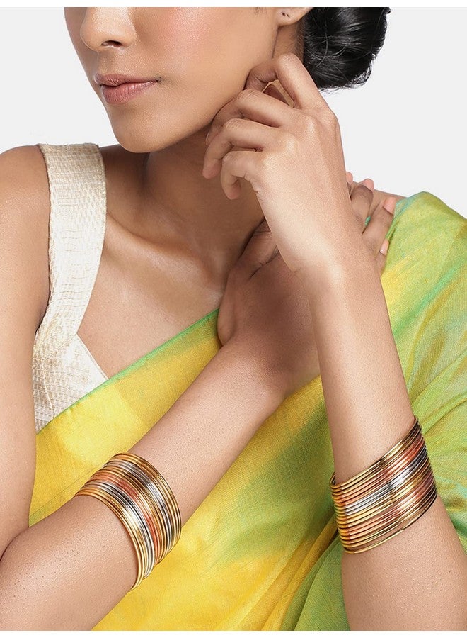 Peora Traditional Antique Look Oxidised Gold Plated Bangle Set Navratri Gift for Women Girls, Multicolour, 2.8 inch - Image 2