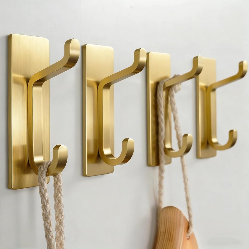 Josmimic Self Adhesive Wall Hooks for Hanging: Extra Strong 13 LB, Hook for Coat, Towel in Bathrooms, Shower, Kitchen, Wall, Door Hook, Brushed Gold 4 Pack - Image 2