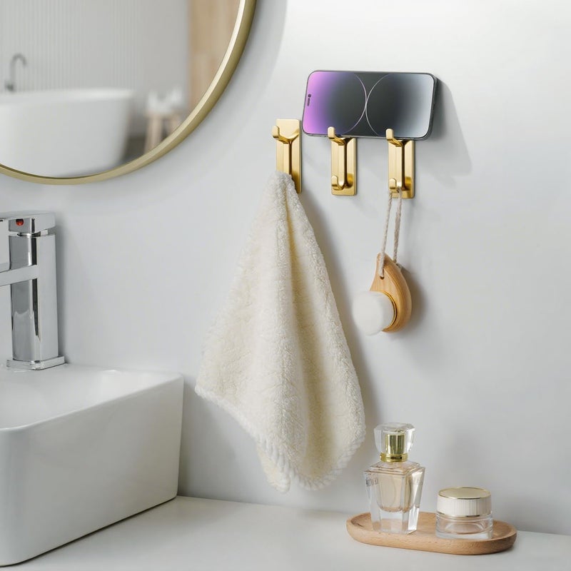 Josmimic Self Adhesive Wall Hooks for Hanging: Extra Strong 13 LB, Hook for Coat, Towel in Bathrooms, Shower, Kitchen, Wall, Door Hook, Brushed Gold 4 Pack - Image 5