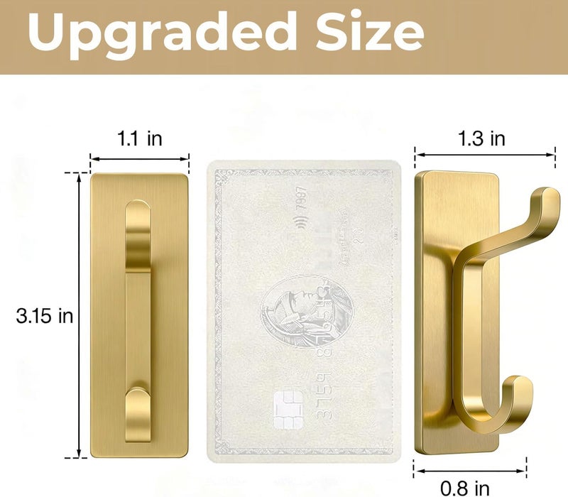 Josmimic Self Adhesive Wall Hooks for Hanging: Extra Strong 13 LB, Hook for Coat, Towel in Bathrooms, Shower, Kitchen, Wall, Door Hook, Brushed Gold 4 Pack - Image 4