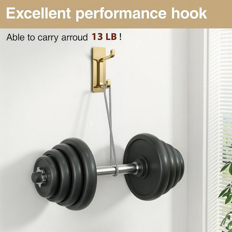 Josmimic Self Adhesive Wall Hooks for Hanging: Extra Strong 13 LB, Hook for Coat, Towel in Bathrooms, Shower, Kitchen, Wall, Door Hook, Brushed Gold 4 Pack - Image 3