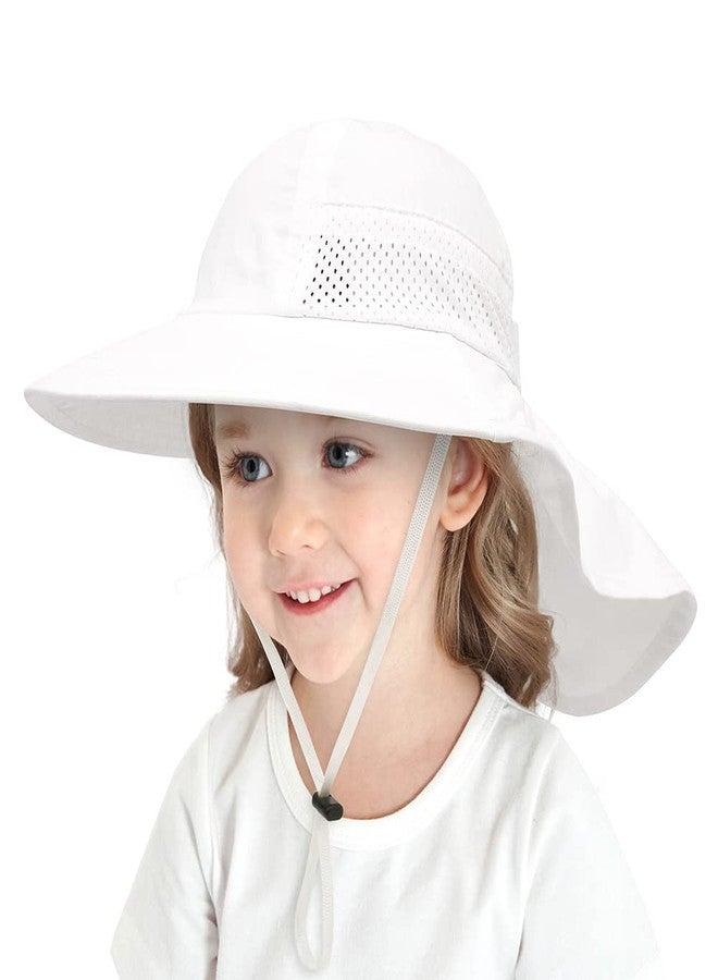FASHIXD Toddler Sun Hat Kids Beach Hat with Neck Flap UV Sun Protection Bucket Hat UPF 50+ Wide Brim Safari Fishing Hat for Kids, Toddler (6 Months-2 Years, White) - Image 2