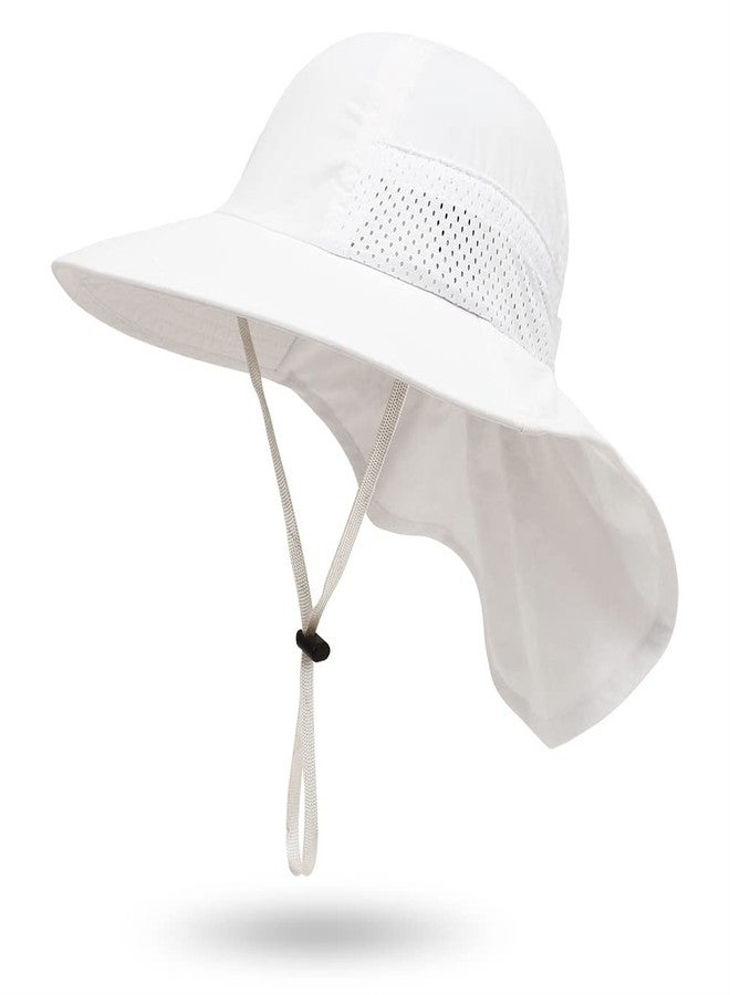 FASHIXD Toddler Sun Hat Kids Beach Hat with Neck Flap UV Sun Protection Bucket Hat UPF 50+ Wide Brim Safari Fishing Hat for Kids, Toddler (6 Months-2 Years, White) - Image 1