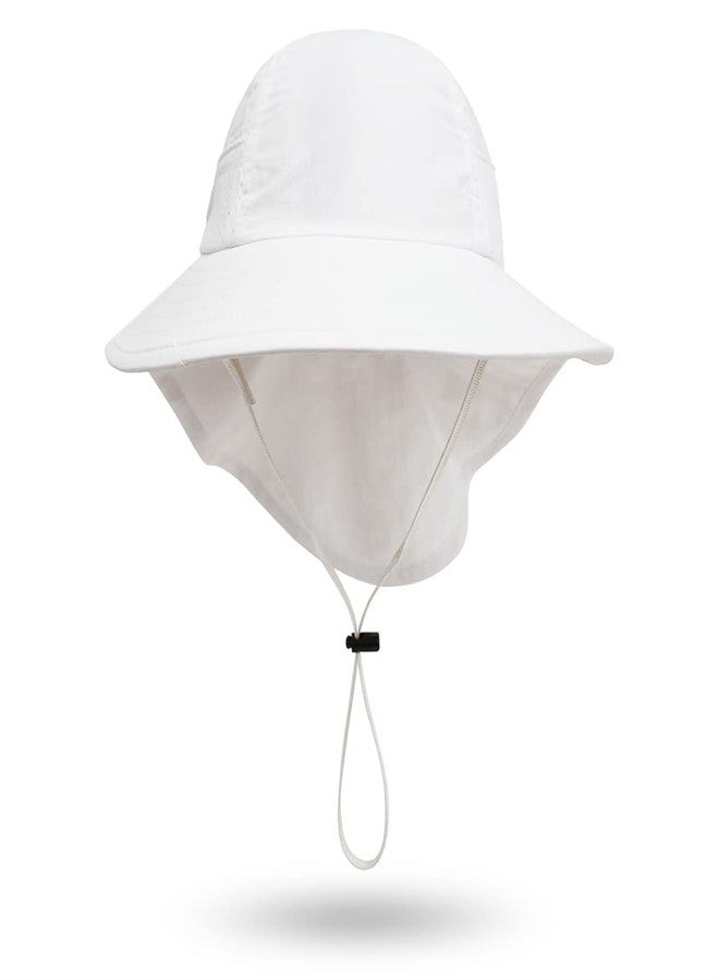 FASHIXD Toddler Sun Hat Kids Beach Hat with Neck Flap UV Sun Protection Bucket Hat UPF 50+ Wide Brim Safari Fishing Hat for Kids, Toddler (6 Months-2 Years, White) - Image 3