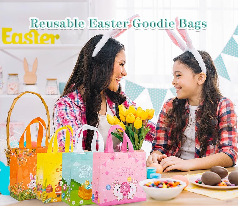 Jaywayang 4Pack Happy Easter Gift Bags, Easter Non-woven Bags with Handle for Kids, Reusable Goodie Bags, Rabbit Bunny Treat Bags, Party Supplies. - Image 5