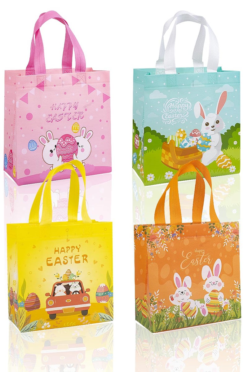 Jaywayang 4Pack Happy Easter Gift Bags, Easter Non-woven Bags with Handle for Kids, Reusable Goodie Bags, Rabbit Bunny Treat Bags, Party Supplies. - Image 1