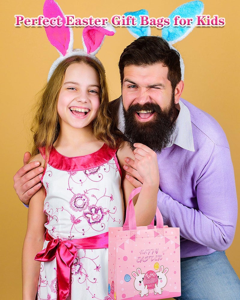 Jaywayang 4Pack Happy Easter Gift Bags, Easter Non-woven Bags with Handle for Kids, Reusable Goodie Bags, Rabbit Bunny Treat Bags, Party Supplies. - Image 4