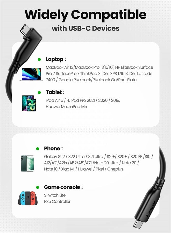 Fasgear USB C to USB-C 3.2 Gen 2x2 Cable 6ft, 20Gbps 4K@60Hz USB C Video Cable, 100W 5A PD Fast Charge Type C Cord Compatible for Mac Book Pro, iPad 2022, Sam-Sung S21, USB-C Display Monitor (Black) - Image 4