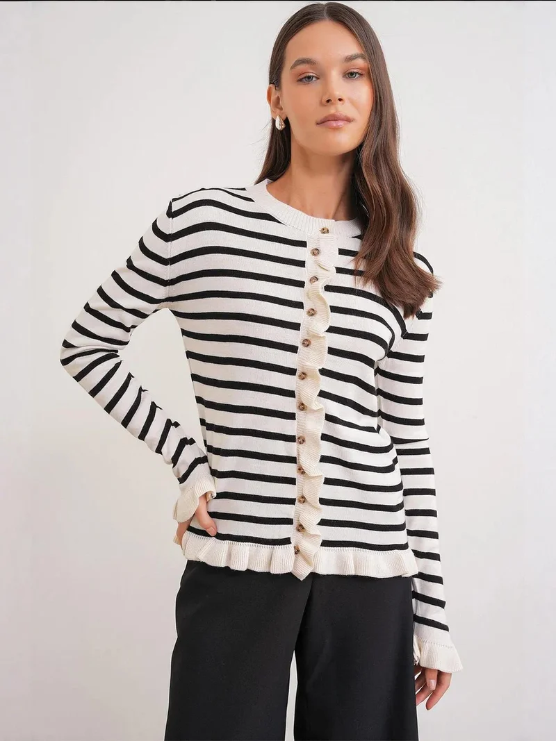 MixRay Mixray Striped Buttoned Cardigan