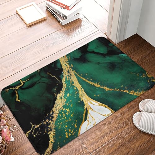Lcokin Emerald Green and Gold Marble Bathroom Rugs Bath Mat Floor Non-Slip Floor Carpet Absorbent Door Mat Home Decor for Kitchen Bedroom Indoor Outdoor 20"x31.5"in - Image 1
