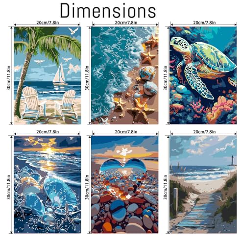 Mrnsiet 6 Pack Paint by Numbers Kits with Framed for Adults Beginners Beach Paint by Number Kits on Canvas with Wooden Easel DIY Acrylic Oil Painting Kits with Brushes for Home Wall Decor 8x12 inch - Image 3