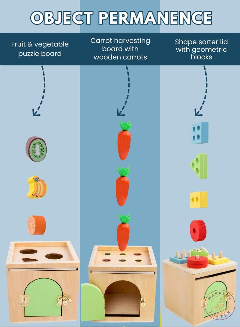 مكعب النشاط الخشبي 4 في 1 من مونتيسوري للأطفال الصغار، فرز الأشكال، إسقاط العملات، حصاد الجزر ولعبة دبابيس الألوان، صندوق التعلم للأطفال، اللعب الحسي الداخلي والخارجي، هدية تعليمية للأولاد والبنات - Image 4