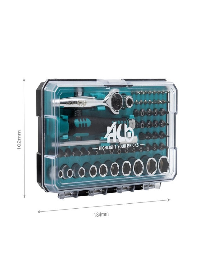 اتش بي طقم مفكات دقيقة ومقابس HB مكون من 62 قطعة AKM026-U، رأس دوار 90 سنًا، 1/4 بوصة، مفتاح ربط صغير، 270 درجة، مفكات أمان سريعة الفك وقابلة للعكس، مصنوعة من فولاذ الكروم الفاناديوم S2، حافظة محمولة، صنع في تايوان - Image 2