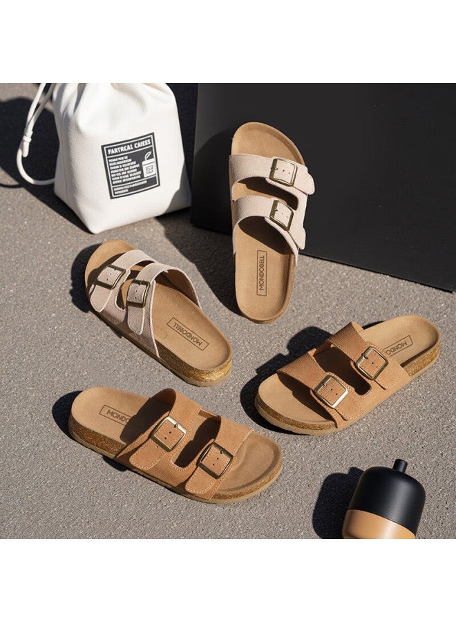 Mondobell Sandals, Half Slippers, Retro Birkenstock Style, Flat Soles, Spring And Summer Wear, Fashionable Casual Versatile Soft-soled Women's Slippers, Camel Color, Size 36 - Image 2