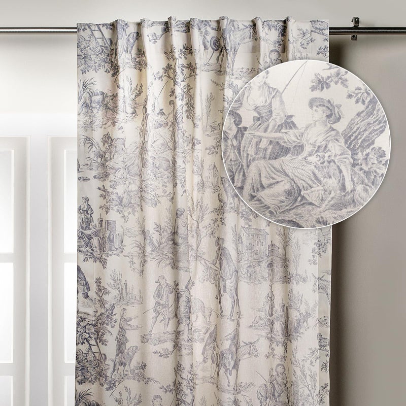 Maison d' Hermine Curtains for living room 100% Cotton 96 inch length One Panel Light Filtering Toile Curtain for Bedroom Windows with rod and loop Pockets Drapes (The Miller Paloma Gray, 50"W x 96"L) - Image 1