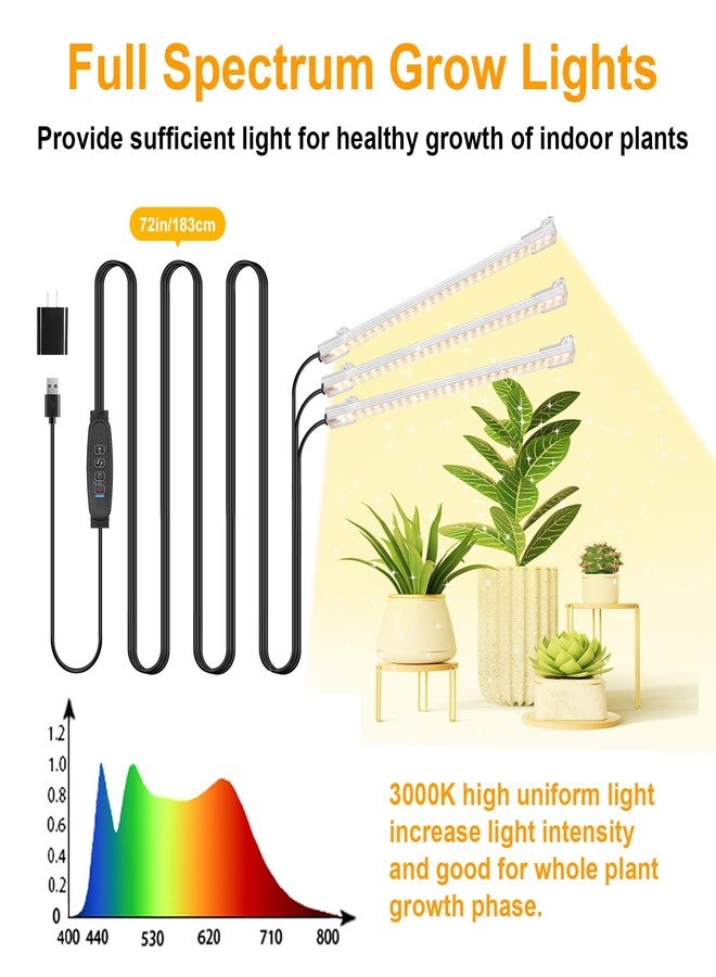 شرائط إضاءة LED للنمو، مصابيح نمو للنباتات الداخلية، طيف كامل 3000 كلفن، شريط إضاءة نباتي مع مؤقت 3/9/12 ساعة، 10 مستويات تعتيم للشتلات العصارية، أفضل خيار لرفوف النباتات (3 رؤوس × قطعتين) - Image 2