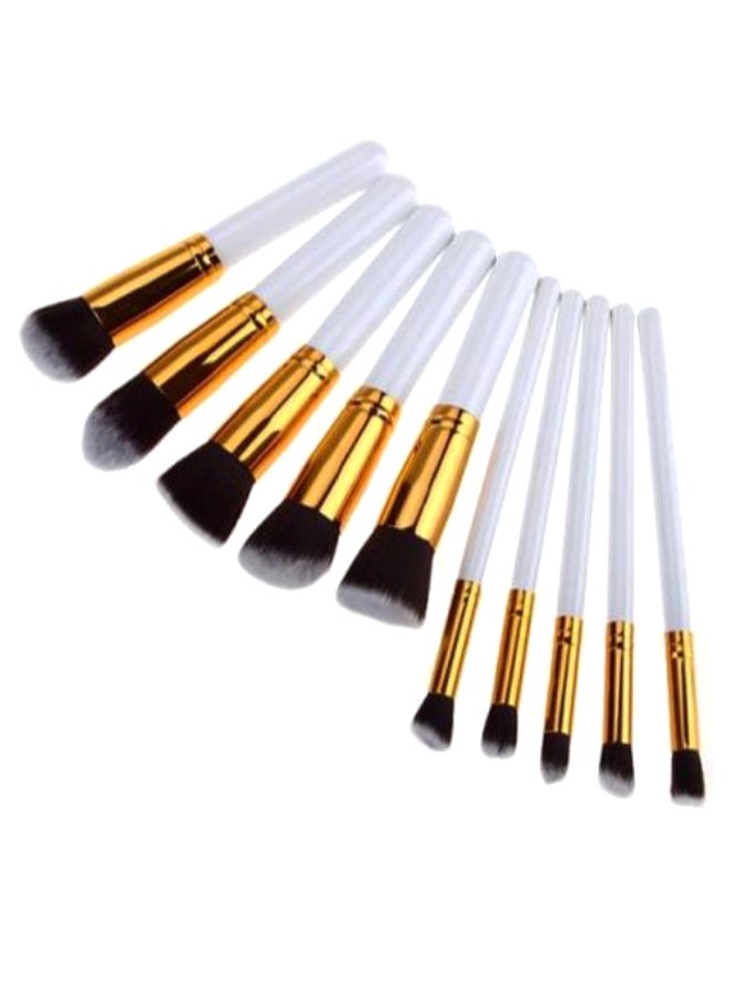10-Piece Makeup Brush Set White/Gold/Black - Image 1