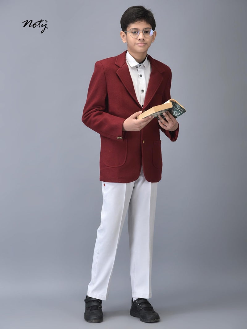 Noty Store Noty Blazers Woolen-Front Open Button Closure | School Winter Unisex Blazer | Both Side Pockets (in, Numeric, 30, Regular, Maroon) - Image 2