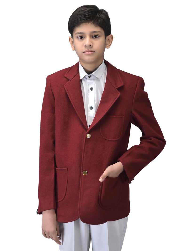 Noty Store Noty Blazers Woolen-Front Open Button Closure | School Winter Unisex Blazer | Both Side Pockets (in, Numeric, 30, Regular, Maroon) - Image 1