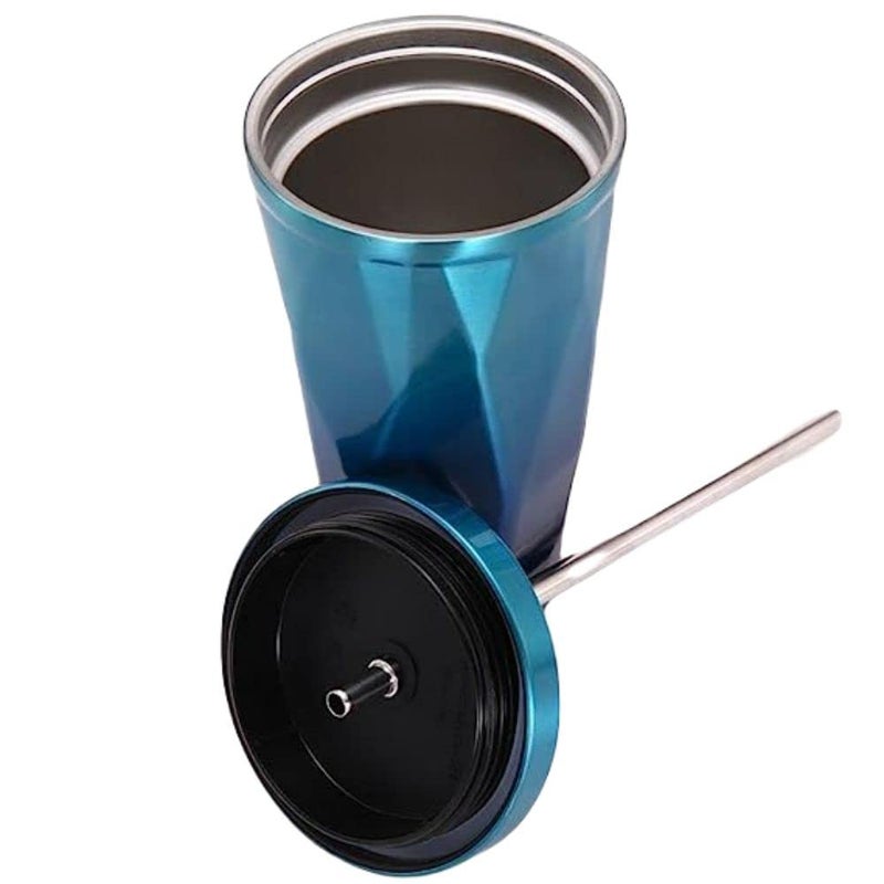 SILENCIO Travel Colorful Stainless Steel Tumbler with Straws Double Wall Vacuum Insulation Mug Tumbler with Spill Proof Sipper Cap for Travellers Office Purpose Camping Sports 550ml - Image 2
