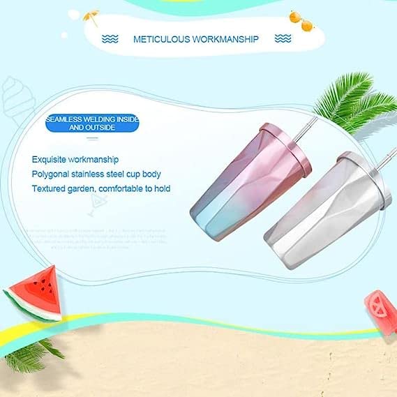 SILENCIO Travel Colorful Stainless Steel Tumbler with Straws Double Wall Vacuum Insulation Mug Tumbler with Spill Proof Sipper Cap for Travellers Office Purpose Camping Sports 550ml - Image 4