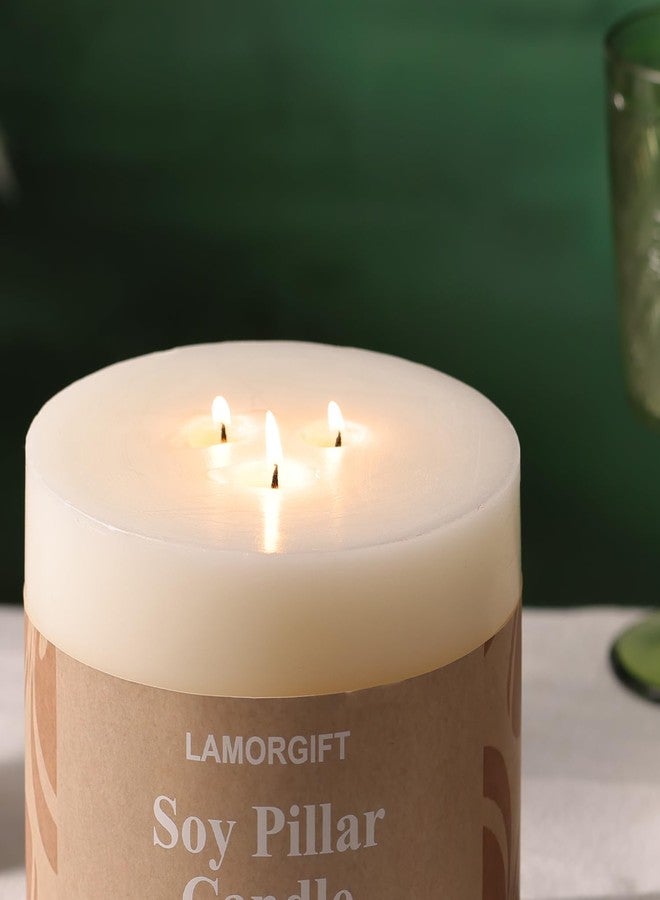 LAMORGIFT 3 Wick Soy Pillar Candle - 6x6” Extra Large Unscented White Pillar Candle, Hand-Poured Soy Wax Candle with Frosted Finish, Long Lasting Large Centerpiece Candle for Home Decor & Weddings - Image 3