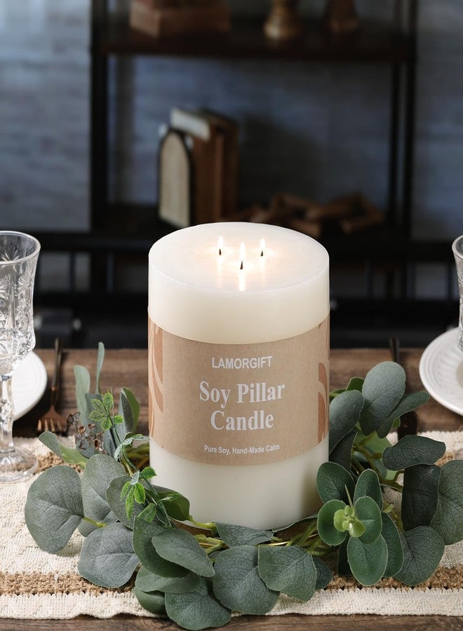 LAMORGIFT 3 Wick Soy Pillar Candle - 6x6” Extra Large Unscented White Pillar Candle, Hand-Poured Soy Wax Candle with Frosted Finish, Long Lasting Large Centerpiece Candle for Home Decor & Weddings - Image 5