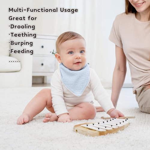 Susurration Muslin Baby Drool Bibs 6Pack Soft Triangular Adjustable Baby Bandana Bibs for Unisex Girls & Boys (Blue) - Image 2