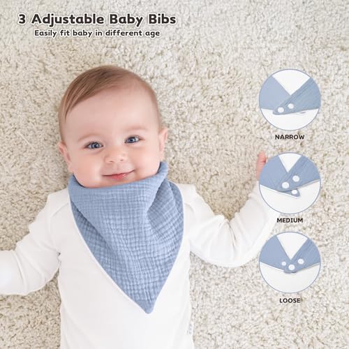 Susurration Muslin Baby Drool Bibs 6Pack Soft Triangular Adjustable Baby Bandana Bibs for Unisex Girls & Boys (Blue) - Image 3