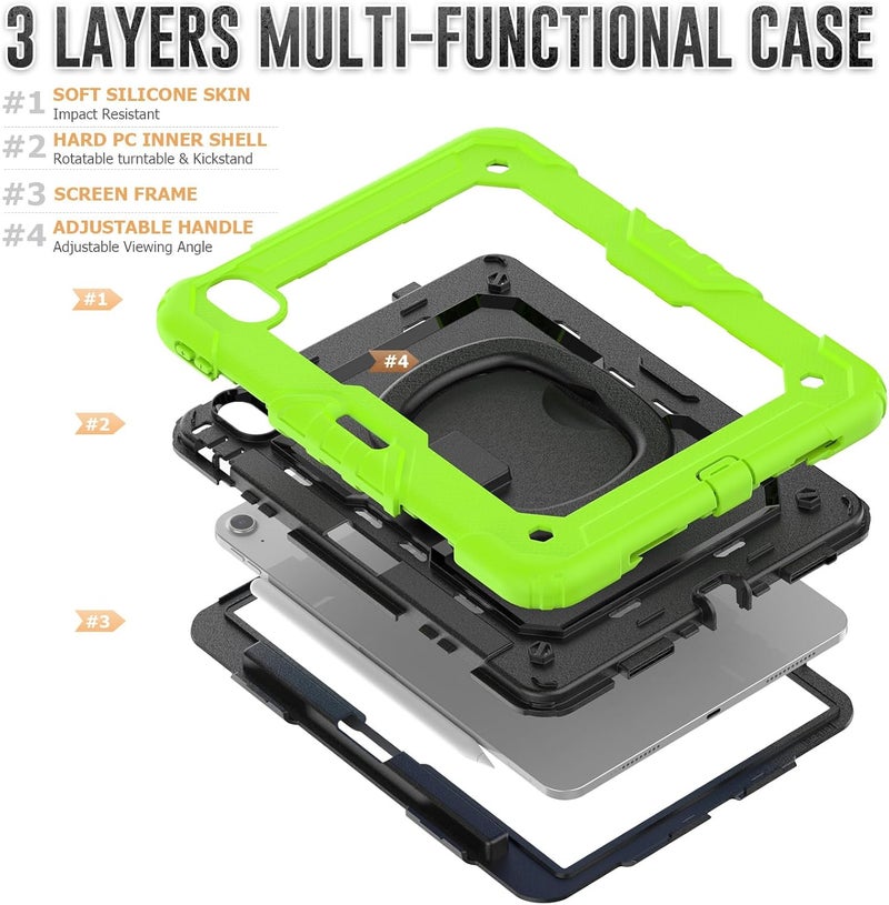 YUANSHXM-Case for iPad Air 11-inch (M2, 2024 Release), 3 Layers Upgraded All-Inclusive Protection Case with 360 Rotating Multi Functional Handle Ring & Stand & Shoulder Strap (I) - Image 3