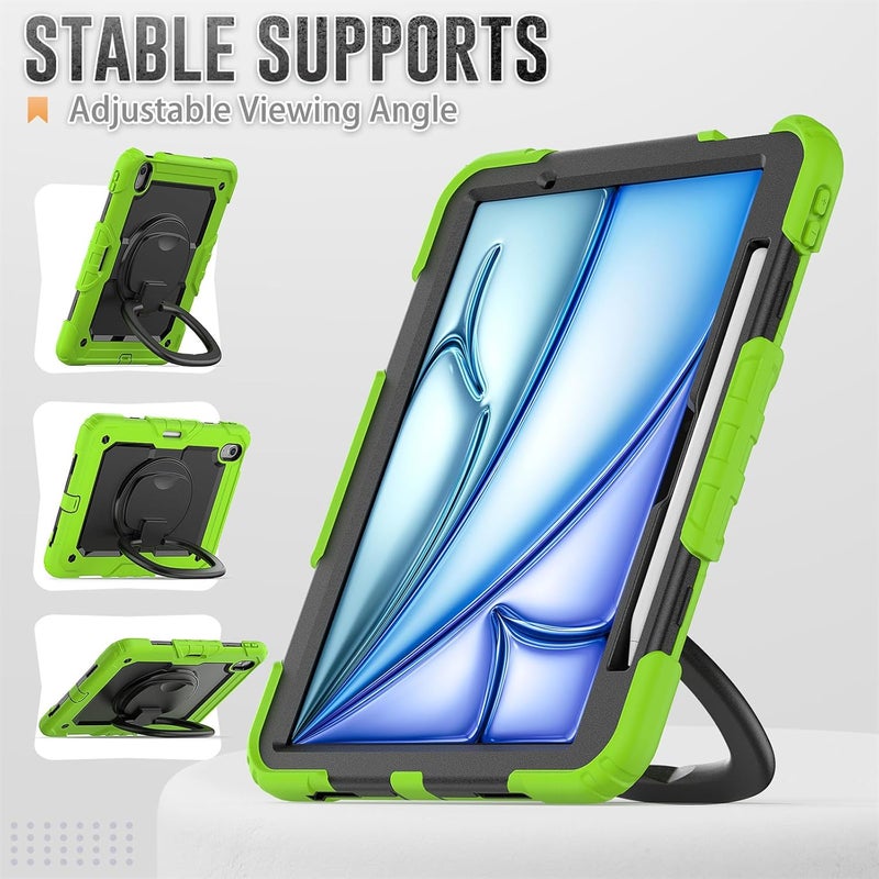 YUANSHXM-Case for iPad Air 11-inch (M2, 2024 Release), 3 Layers Upgraded All-Inclusive Protection Case with 360 Rotating Multi Functional Handle Ring & Stand & Shoulder Strap (I) - Image 5