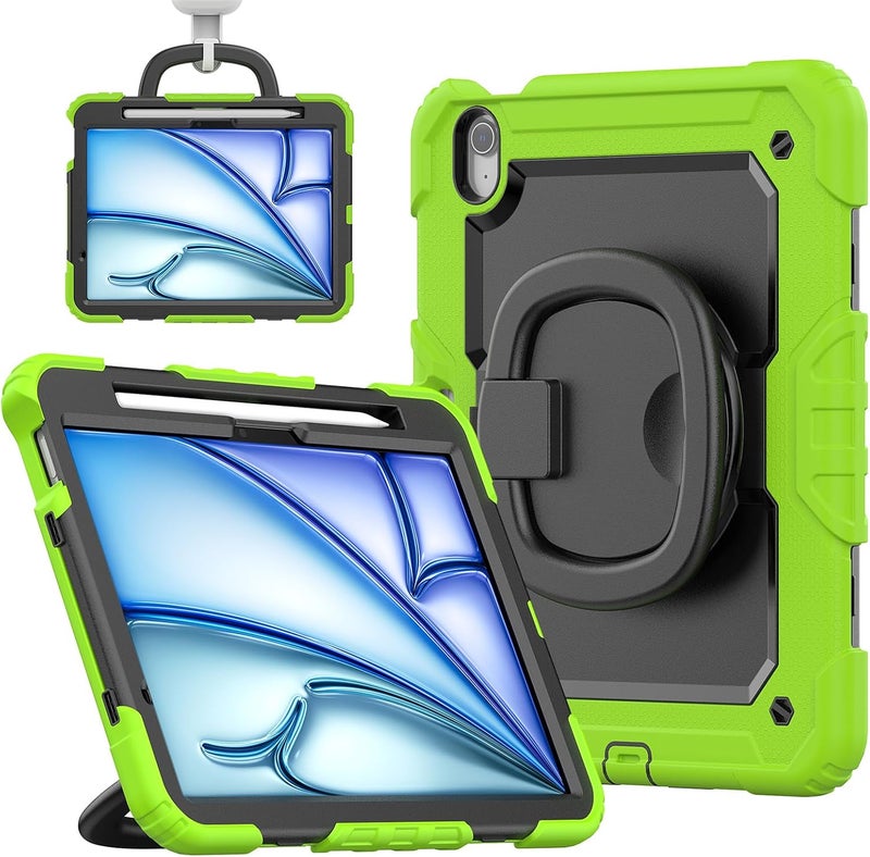 YUANSHXM-Case for iPad Air 11-inch (M2, 2024 Release), 3 Layers Upgraded All-Inclusive Protection Case with 360 Rotating Multi Functional Handle Ring & Stand & Shoulder Strap (I) - Image 1