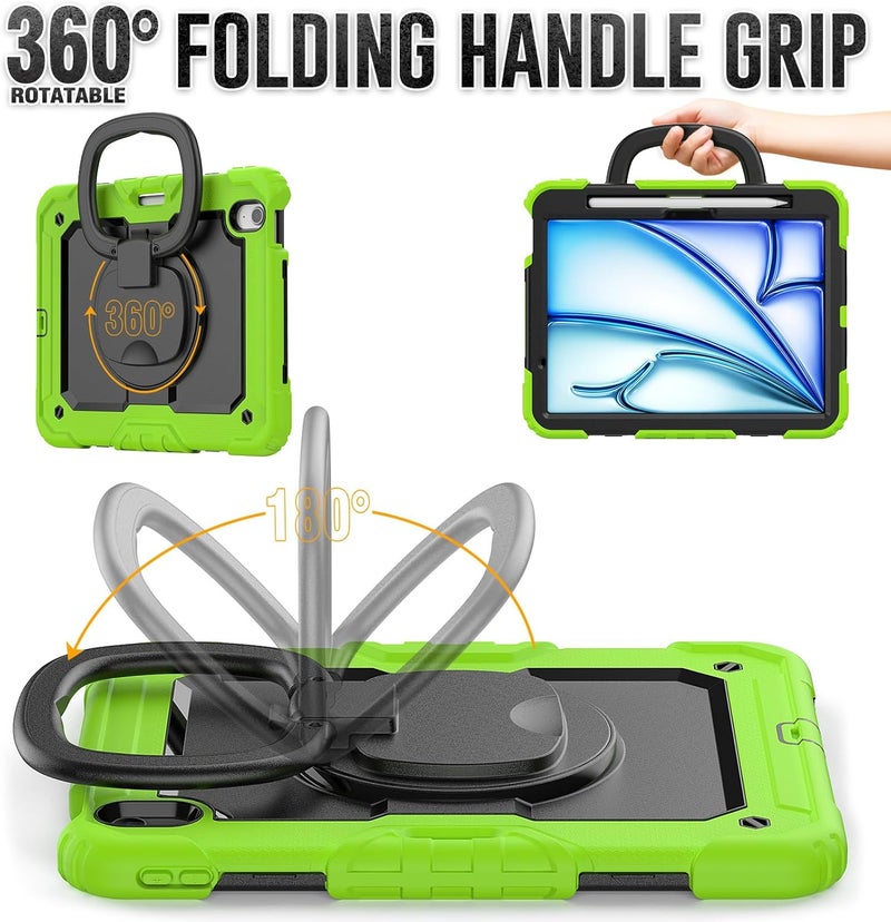 YUANSHXM-Case for iPad Air 11-inch (M2, 2024 Release), 3 Layers Upgraded All-Inclusive Protection Case with 360 Rotating Multi Functional Handle Ring & Stand & Shoulder Strap (I) - Image 4