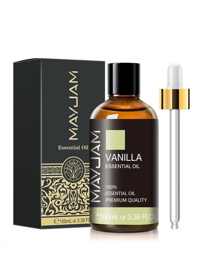 MAYJAM Vanilla Essential Oil 100ml, MAYJAM Premium Essential Oils for Aromatherapy, Diffuser, Soap Making, Candle Making, Large Bottle Vanilla Oil with Gift Box(3.38fl.oz) - Image 1