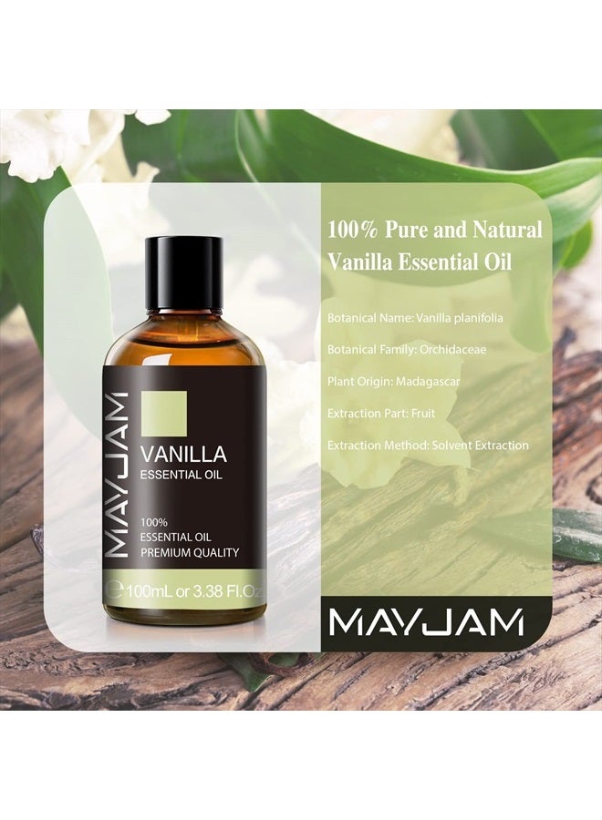 MAYJAM Vanilla Essential Oil 100ml, MAYJAM Premium Essential Oils for Aromatherapy, Diffuser, Soap Making, Candle Making, Large Bottle Vanilla Oil with Gift Box(3.38fl.oz) - Image 3