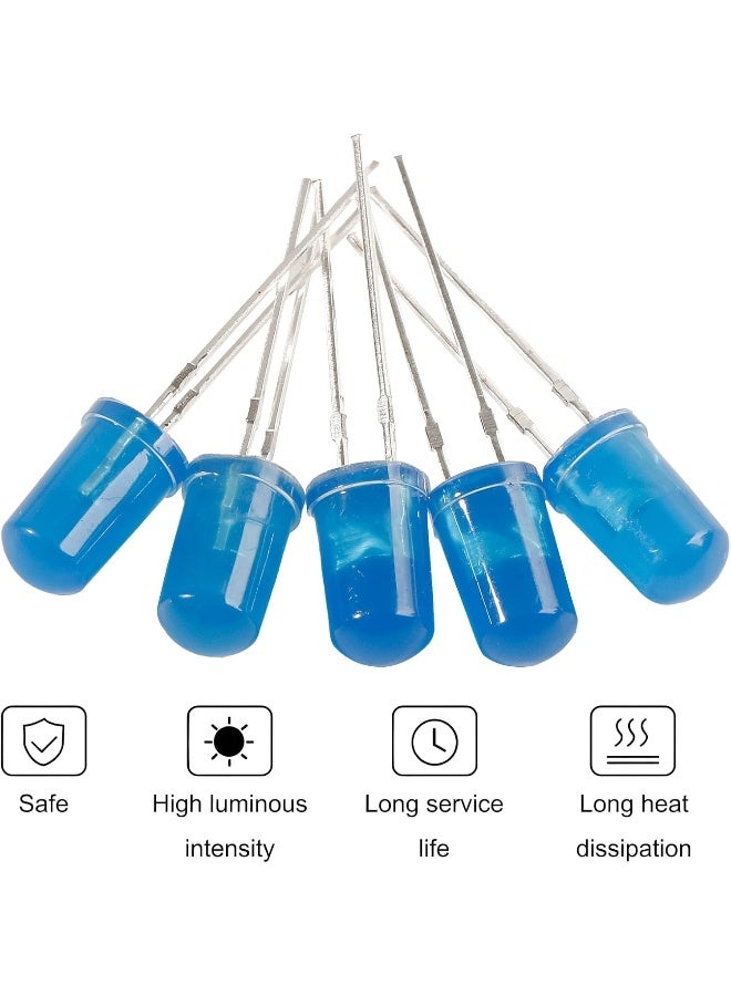 melfi 100pcs 5mm LED Diode Lights – WL 520–525nm, IV 5000–6000 MCD, VF 3.2–3.4V – Bright LEDs for Science Experiments, DIY Projects, Indicators & Decorations (BLUE) - Image 3