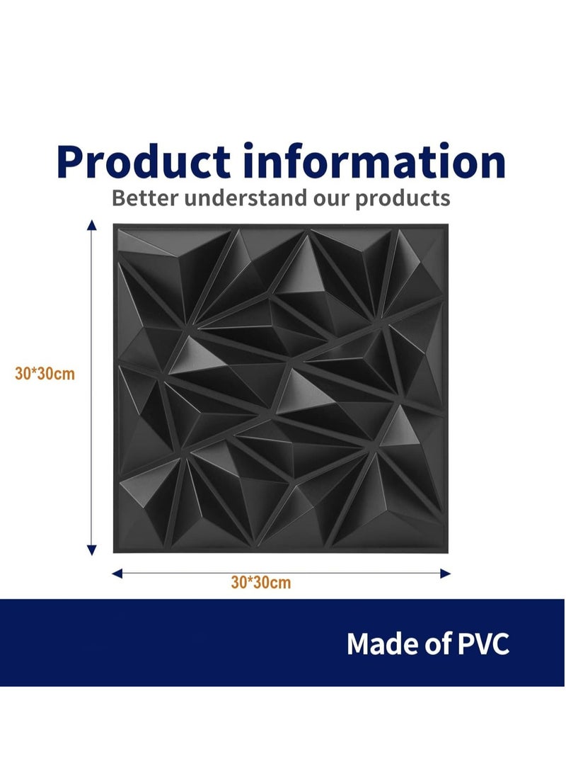 نكومي 12 عبوة ألواح حائط PVC ثلاثية الأبعاد ماسية للديكور الداخلي للحائط، 30*30 سم أسود غير لامع  - Image 4