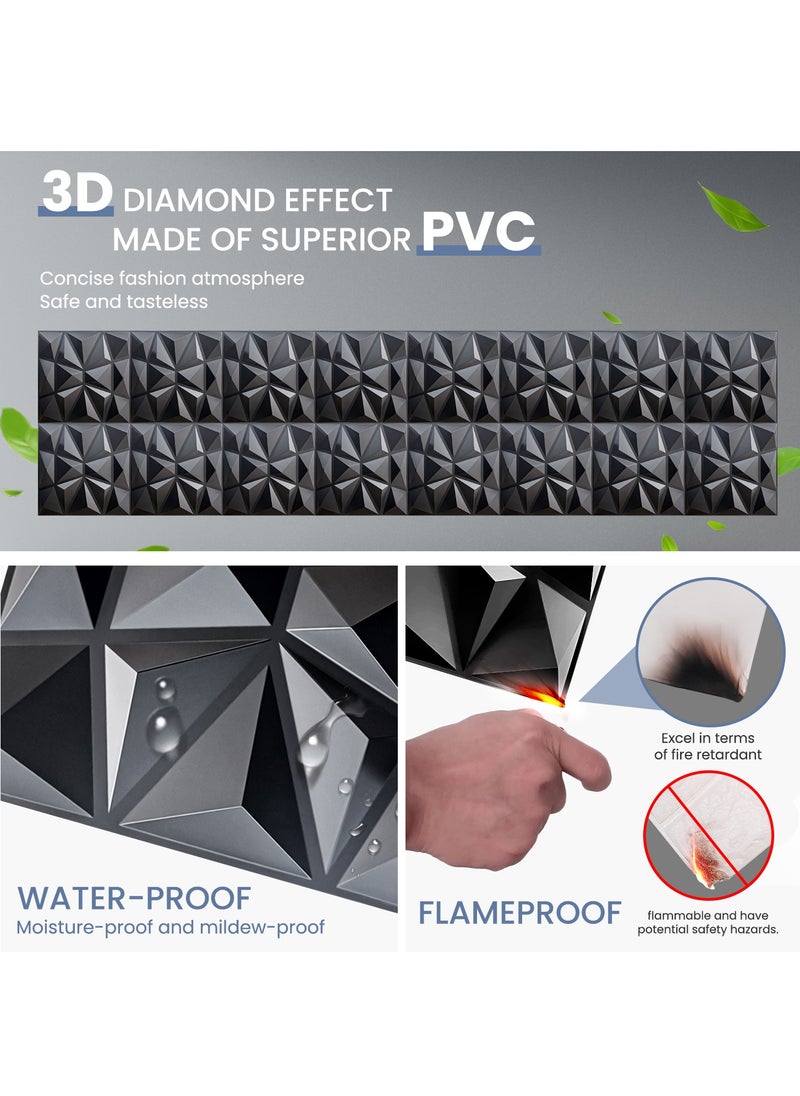 نكومي 12 عبوة ألواح حائط PVC ثلاثية الأبعاد ماسية للديكور الداخلي للحائط، 30*30 سم أسود غير لامع  - Image 3