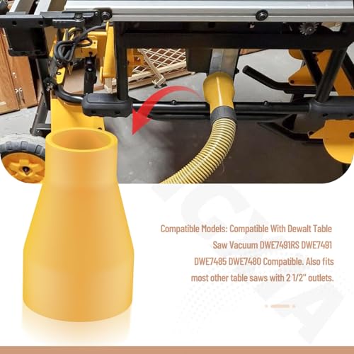 ZHONGXIA Table Saw Vacuum Adapter Connecting 2 1/2" Table Saw Outlet Connected to 1 7/8" Shop Vac Hose for Dewalt DWE7491RS DWE7491 Table Saw Dust Collector - Yellow - Image 3